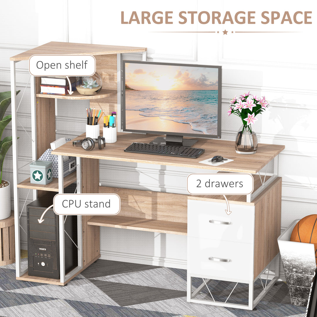 Computer Writing Desk PC Workstation w/2 Drawers Multi-Shelves Home Office Furniture