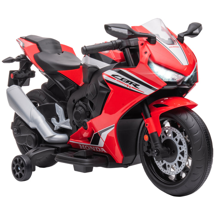 Electric Ride On Motorcycle with Headlights Music, with Training Wheels, Outdoor Play Toy Red