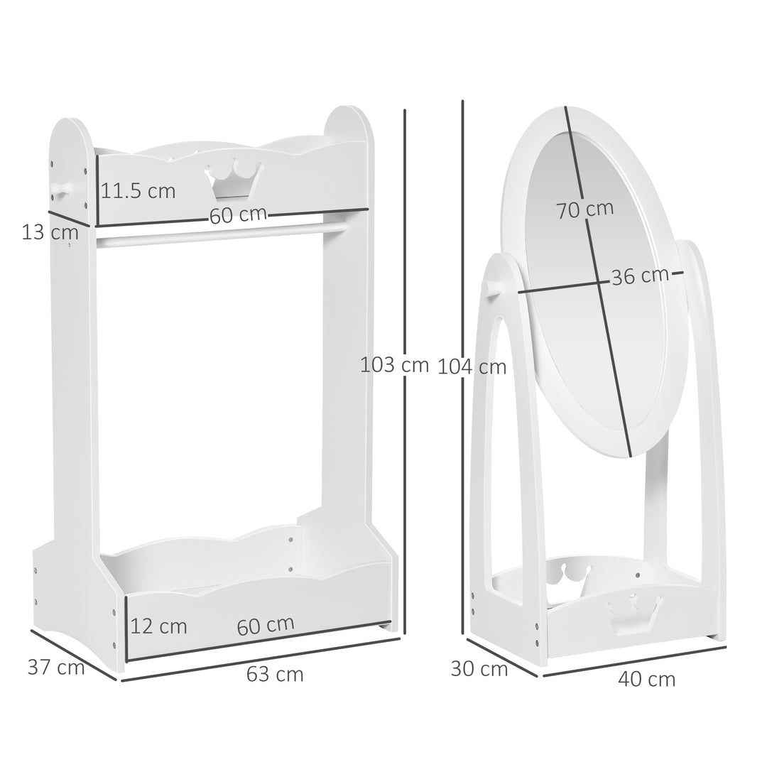 Kids Clothes Rail and Mirror Set - White