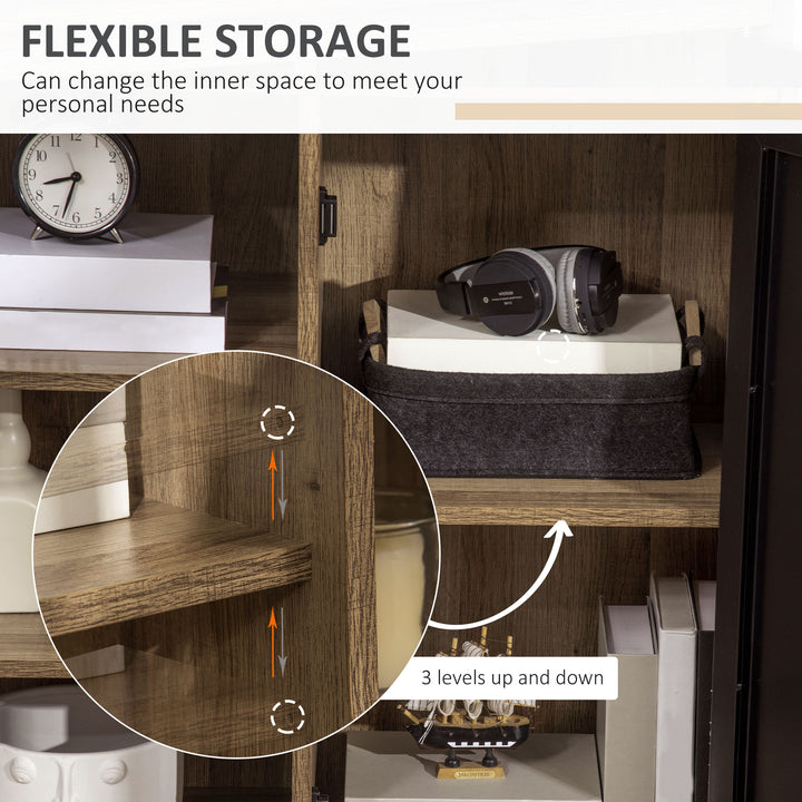Cupboard Storage Cabinet with 3 Tiers and Steel Door, Home Organizer Sideboard with Adjustable Shelf for Dining Room, Living Room, Kitchen