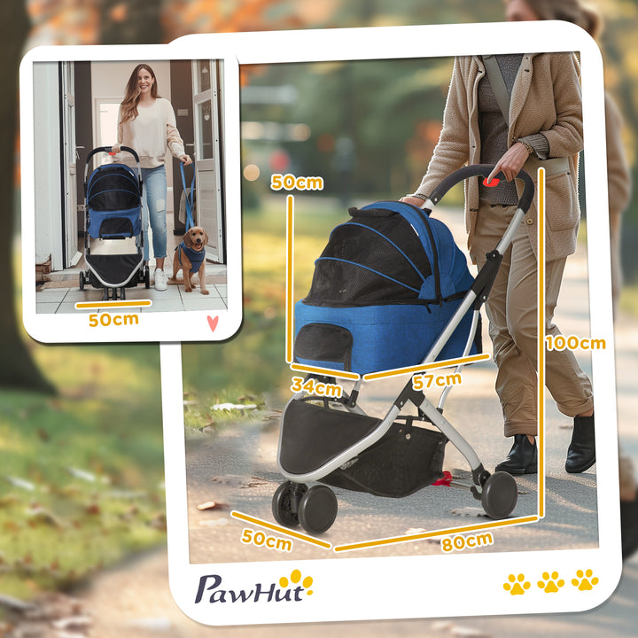 PawHut Detachable Pet Stroller Pushchair Foldable Dog Cat Travel Carriage 2-In-1 Design Carrying Bag Dark Blue