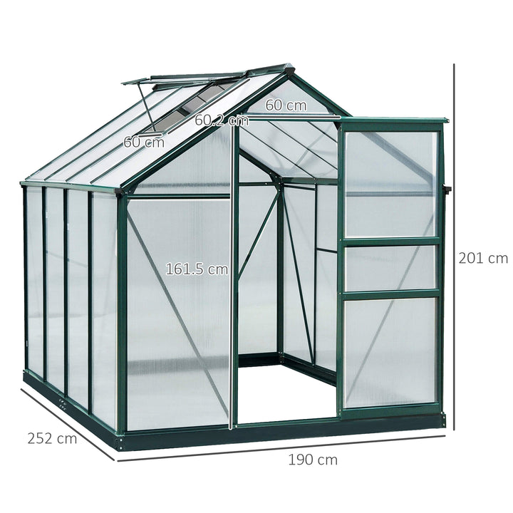 Large Walk-In Greenhouse Aluminium Frame Greenhouse Garden Plants Grow Galvanized Base w/ Slide Door, 6 x 8 ft