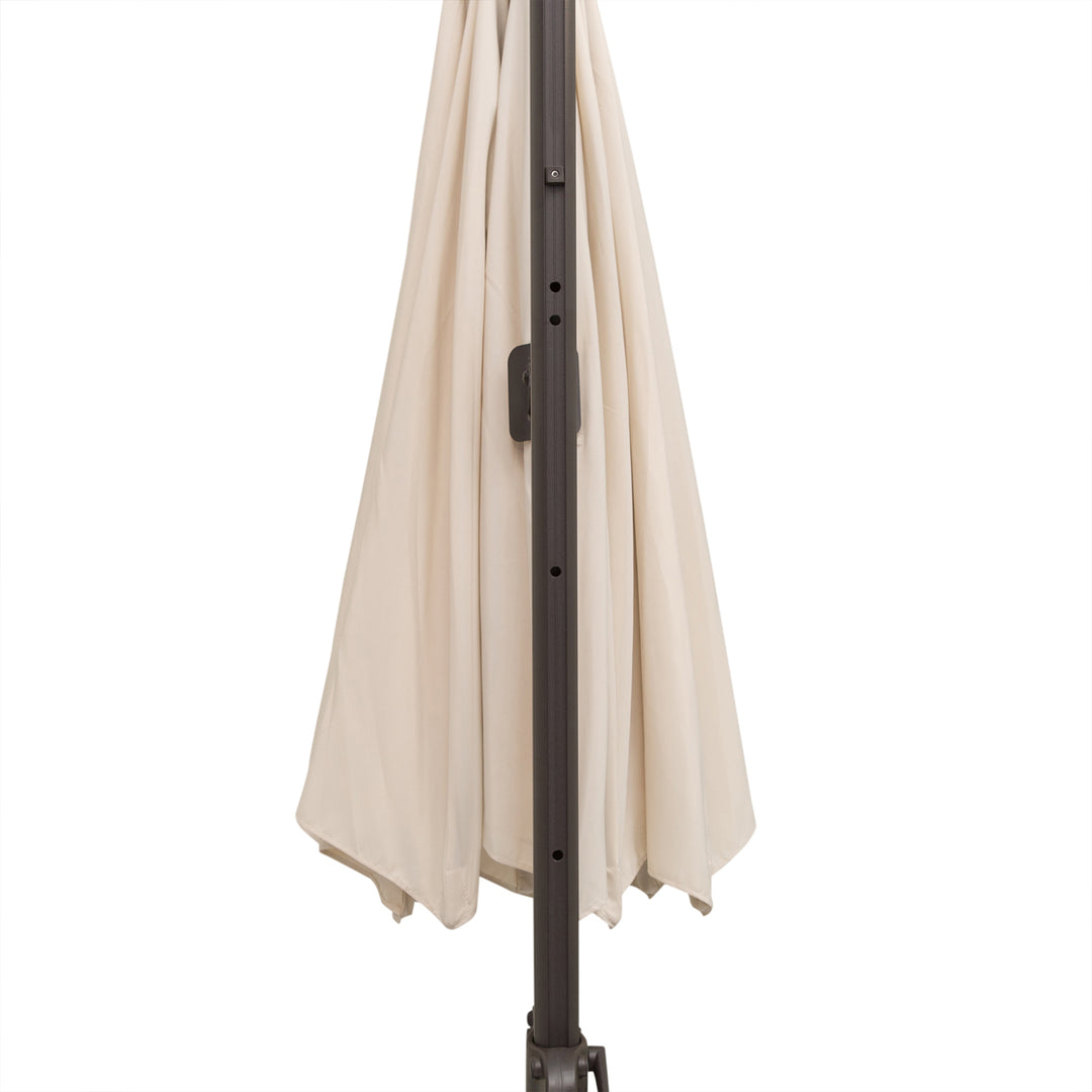 3M Banana Parasol Hanging Cantilever Umbrella W/ Cross Base Hand Crank Aluminium Frame 360°Rotation Hand Crank-Beige