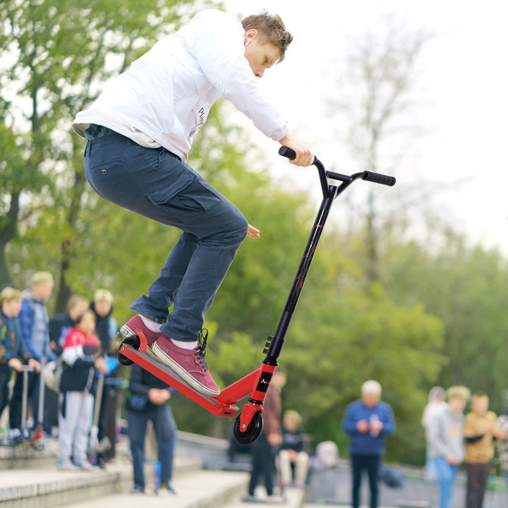 Teens Adult Street Stunt Kick Scooter Intermediate and Beginner Freestyle Tricks Scooters For 14+ w/ Rear φ10cm Wheel&Brake - Red
