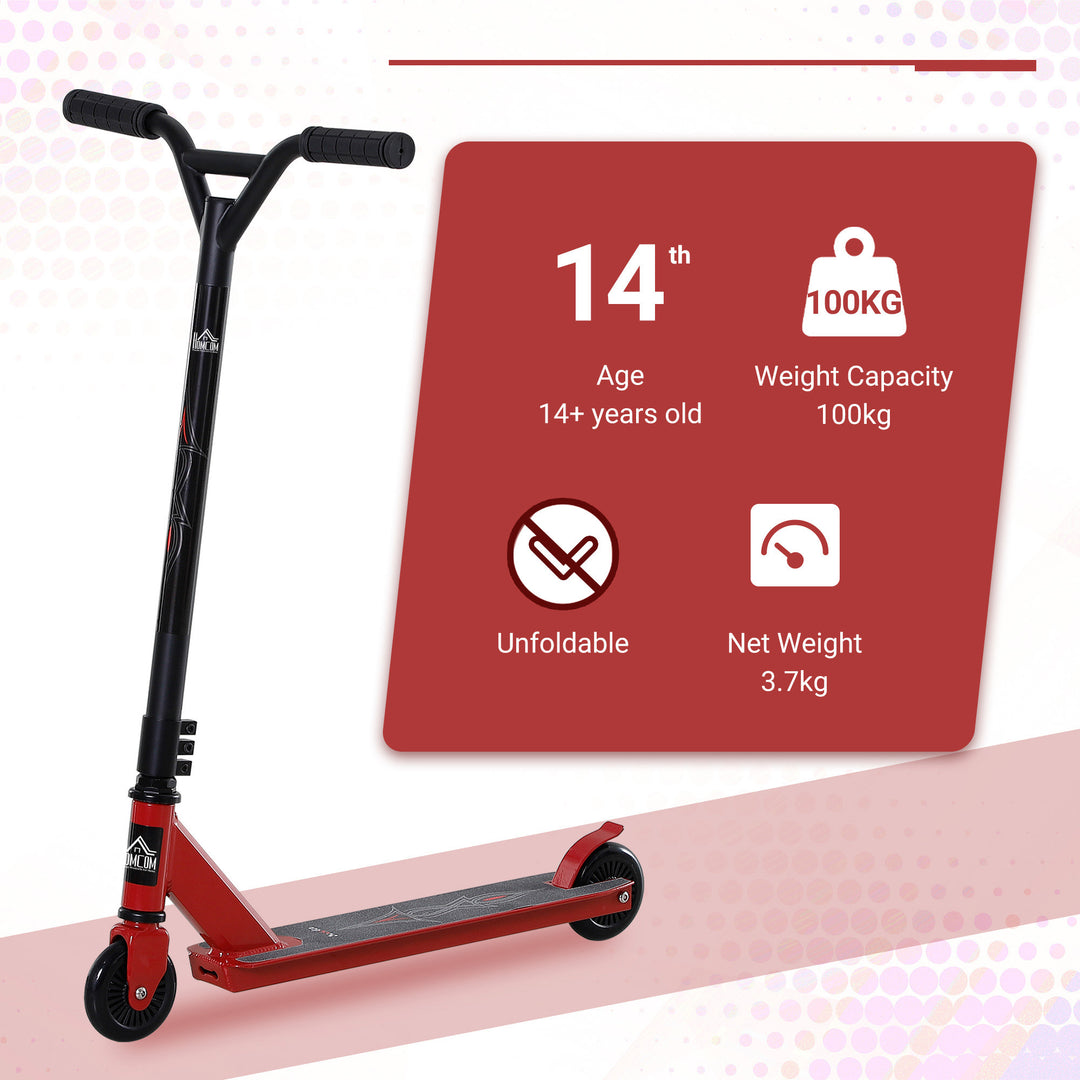 Teens Adult Street Stunt Kick Scooter Intermediate and Beginner Freestyle Tricks Scooters For 14+ w/ Rear φ10cm Wheel&Brake - Red
