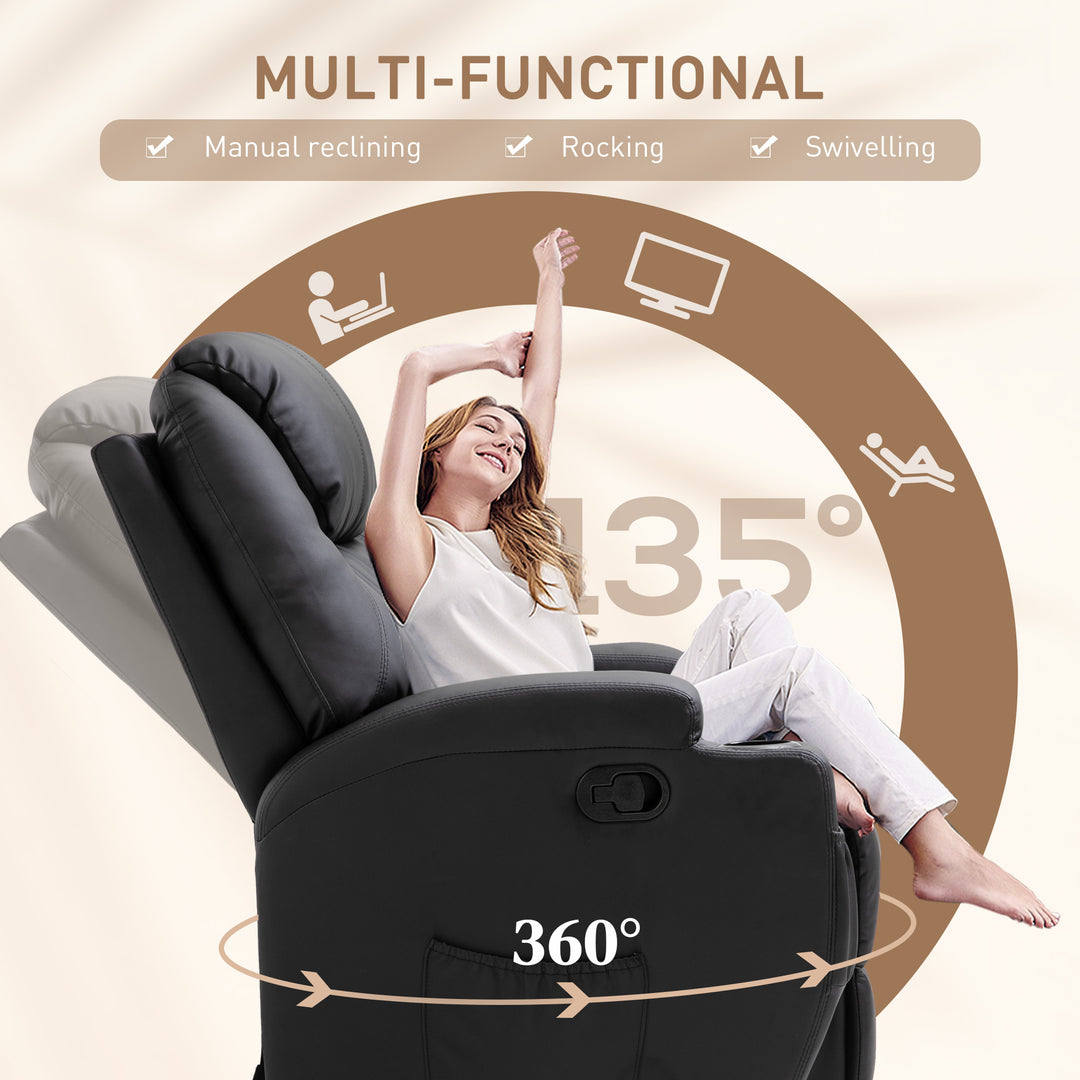 Recliner Sofa Chair PU Leather Armchair Cinema Massage Chair Swivel Nursing Gaming Chair Black