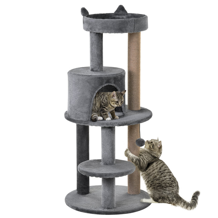 3-Tier Deluxe Cat Activity Tree w/ Scratching Posts Ear Perch House Platform Play Ball Plush Fun Toys Exercise Rest Relax Climb Grey