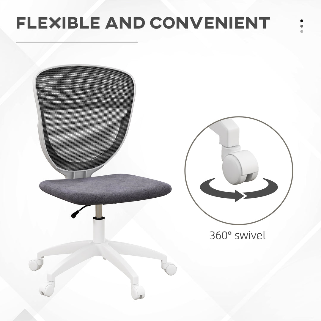 Armless Desk Chair w/ Height Adjustable and Swivel Wheels, Grey