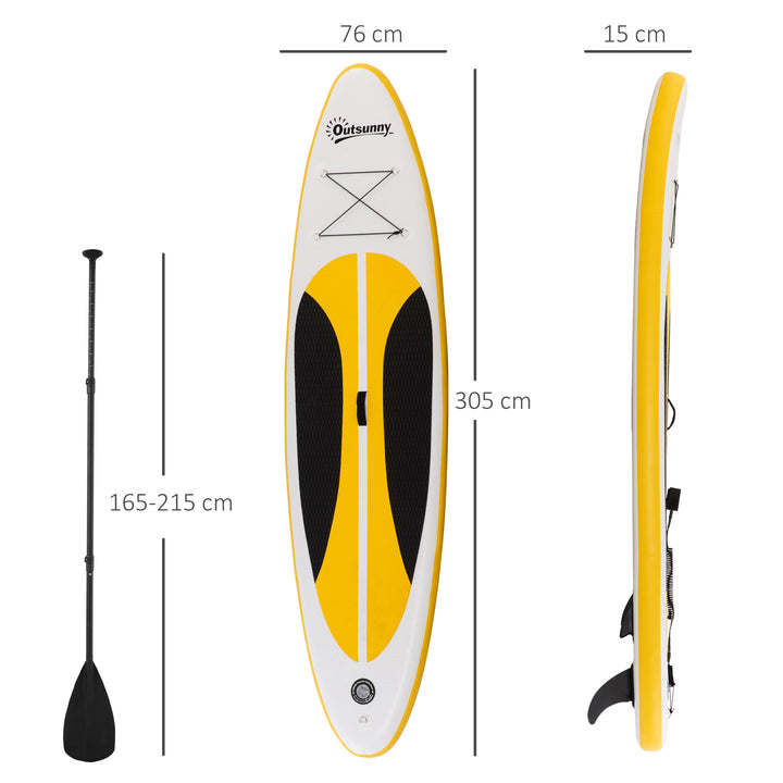 Inflatable Paddle Stand Up Board, 1.65-2.15M Adjustable Aluminium Paddle Non-Slip Deck Board w/ ISUP Accessories, 305L x 76W x 15H cm, White