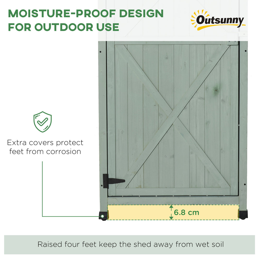 Wooden Garden Cabinet 3-Tier Storage Shed 2 Shelves Lockable Organizer with Hooks Foot Pad 74 x 55 x 155cm Green
