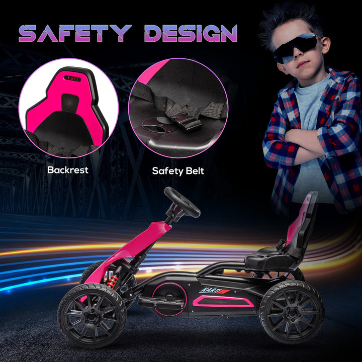 12V Electric Go Kart for Kids, Ride-On Racing Go Kart with Forward Reversing, Rechargeable Battery, 2 Speeds, for Boys Girls Aged 3-8 Years Old - Pink