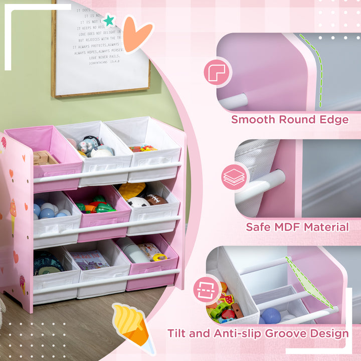 5PCs Kids Bedroom Furniture Set with Bed, Toy Box Bench, Storage Unit, Dressing Table and Stool, Princess Themed, for 3-6 Years Old, Pink
