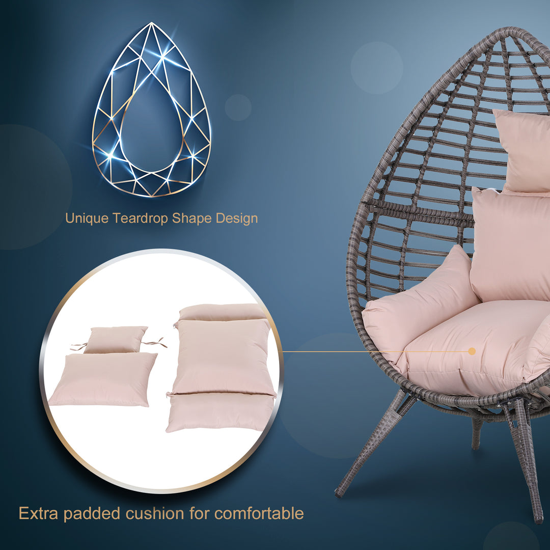 Outdoor Indoor Rattan Egg Chair Wicker Weave Teardrop Chair with Cushion