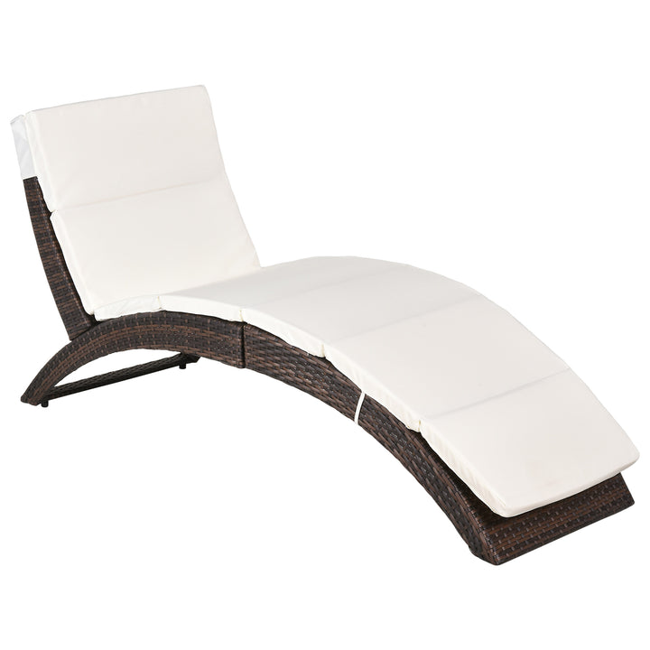 Outsunny Garden Patio Rattan Wicker Folding Sun Lounger Recliner Bed Chair with Cushion for Outdoor, Mixed Brown, White