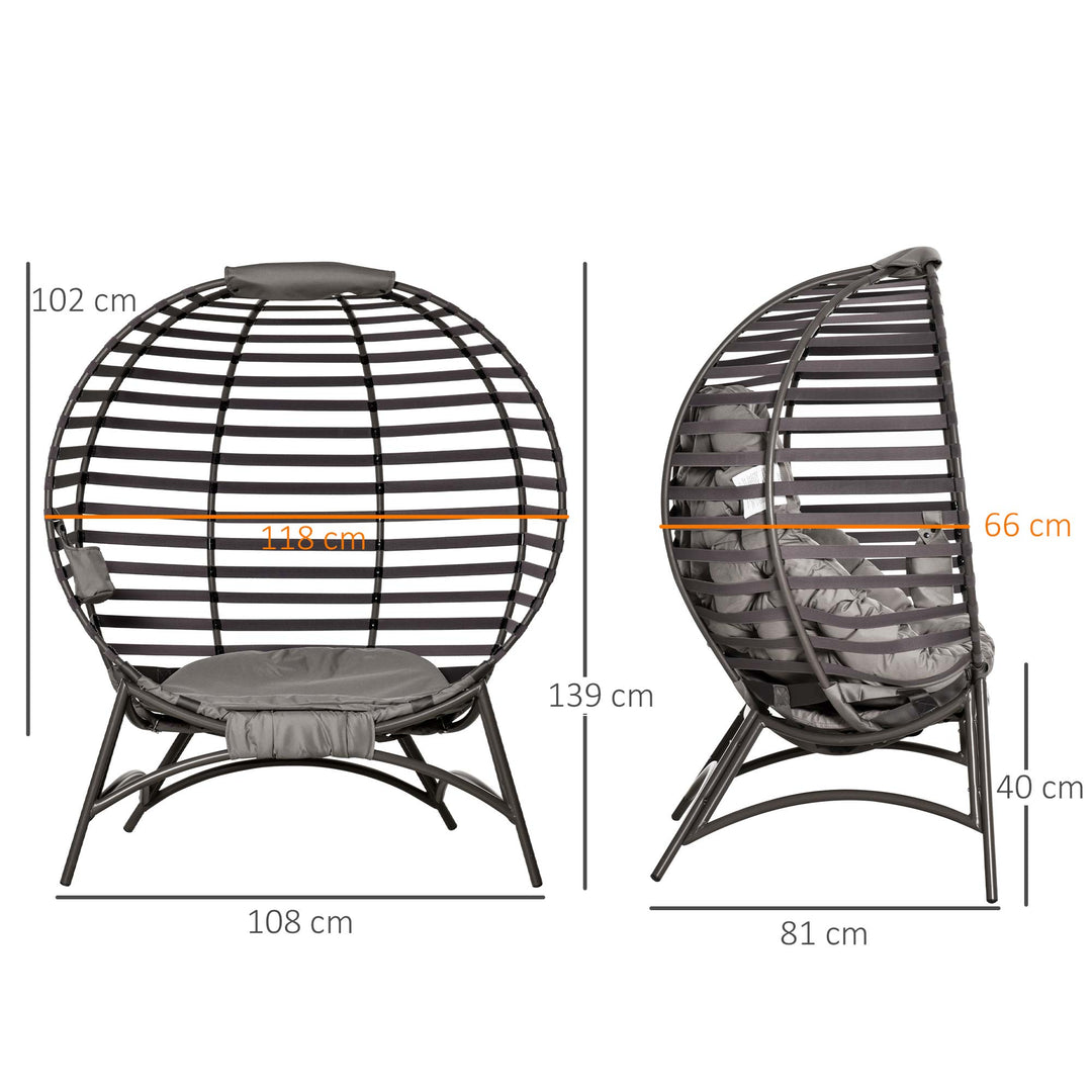 2 Seater Egg Chair with Soft Cushion, Steel Frame and Side Pocket, Garden Patio Basket Chair for Indoor, Outdoor, Brown