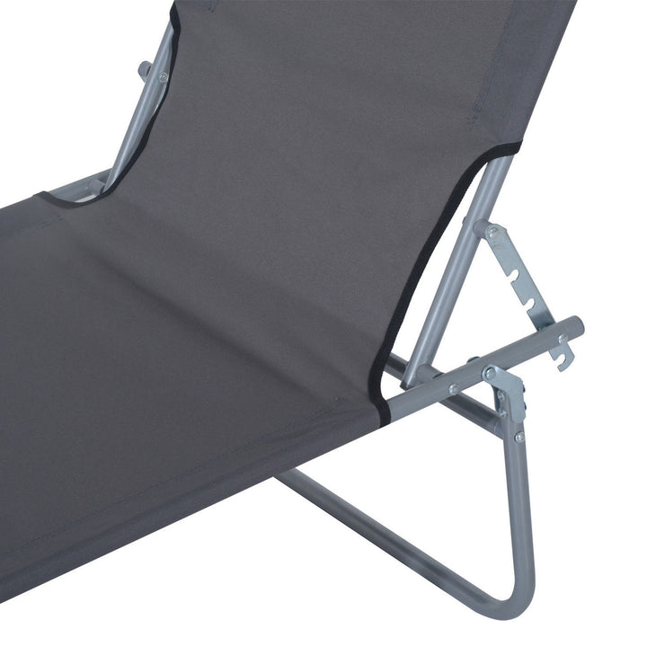 Reclining Chair Sun Lounger Folding Lounger Seat with Sun Shade Awning Beach Garden Outdoor Patio Recliner Adjustable (Grey)