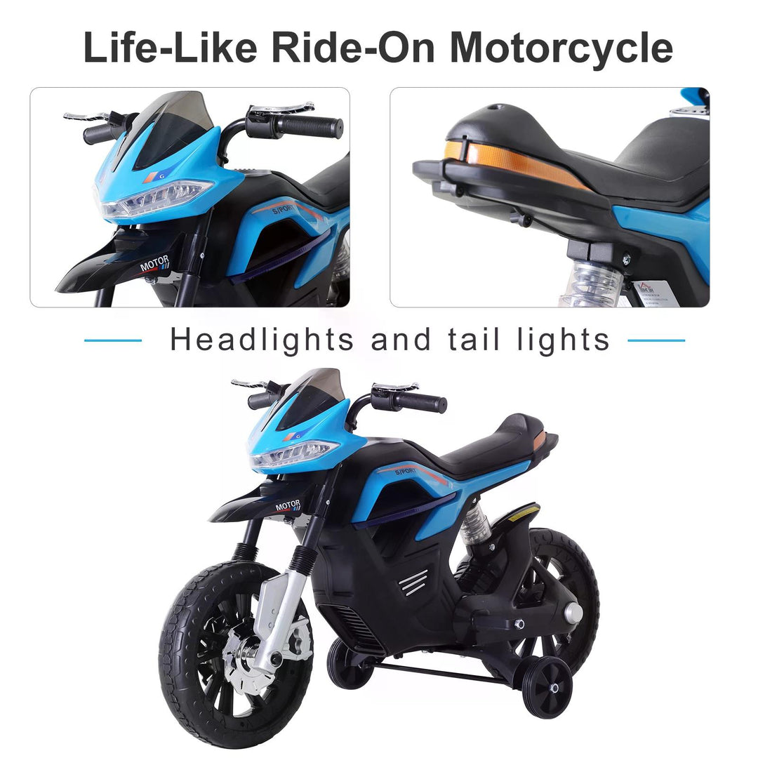 Ride On Kids Electric Motorbike Scooter 6V Battery Powered w/ Brake Lights and Music Blue