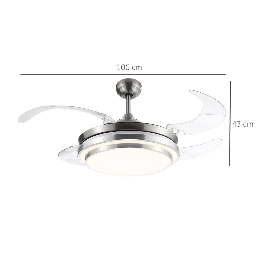 Indoor Ceiling Fan with Light, Retractable Blades, Modern Mount Dimmable LED Lighting Fan with Remote Controller, for Bedroom, Living Room