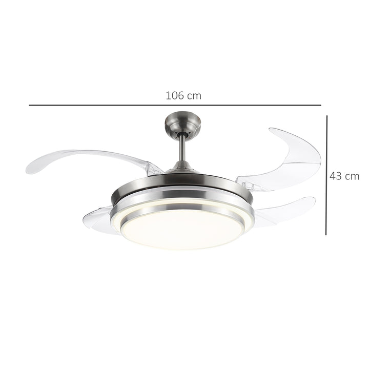 Indoor Ceiling Fan with Light, Retractable Blades, Modern Mount Dimmable LED Lighting Fan with Remote Controller, for Bedroom, Living Room