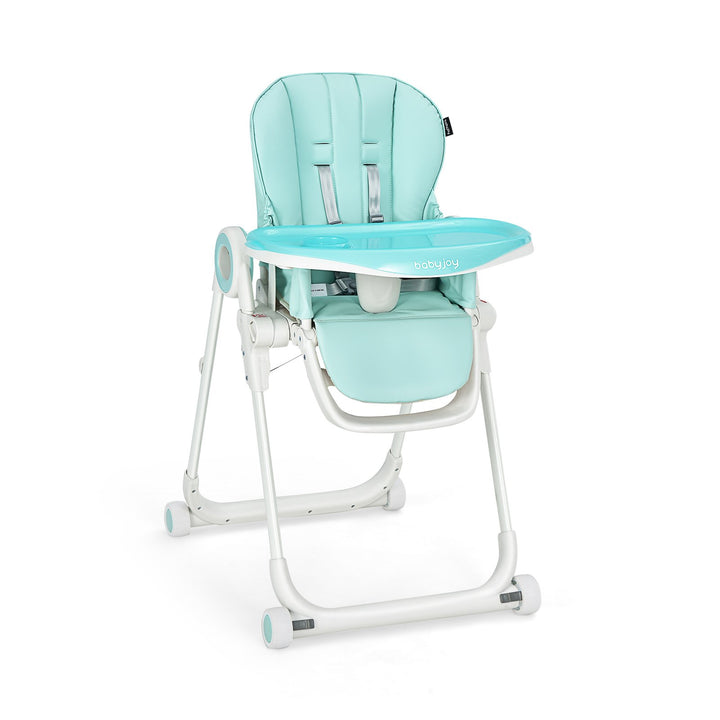 Folding Baby High Chair with Lockable Wheels-Green