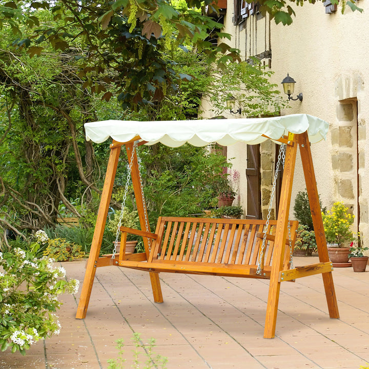 Outsunny 3 Seater Wooden Garden Swing Seat Swing Chair Outdoor Hammock Bench Furniture, Cream White