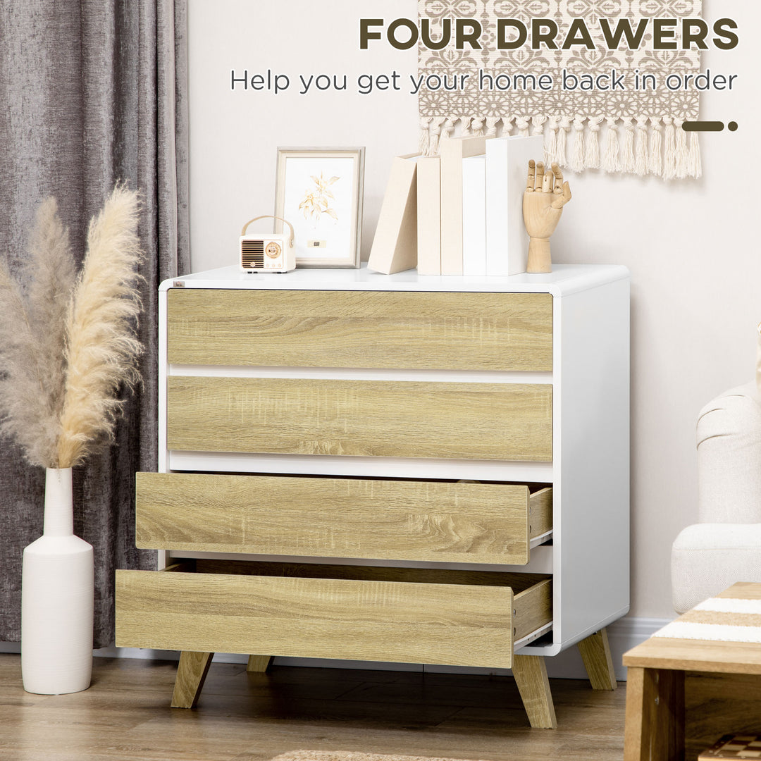 Drawer Chest, 4-Drawer Storage Organiser for Bedroom, Living Room, 80cmx40cmx79.5cm, White and Natural