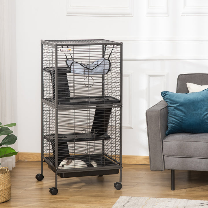 Small Animal Cage with Wheels Pet Home for Chinchillas, Ferrets, Kittens , Hammock, 4 Platforms and Removable Tray