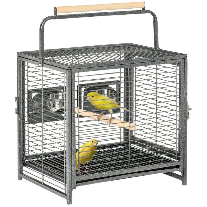 PawHut Metal Parrot Cage Bird Carrier Green Cheek Canary Parakeet Cockatiel Small Parrot Travel Breeding Cage Wooden Perch Black