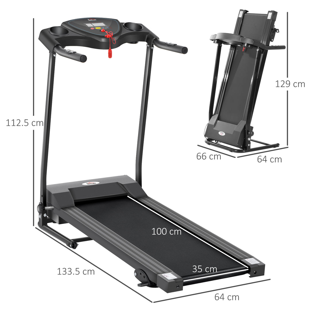 Foldable Motorised Treadmill Indoor Electric Adjustable Running Machine 3 Preset Programs w/ LCD Display, Cup Holders, Black