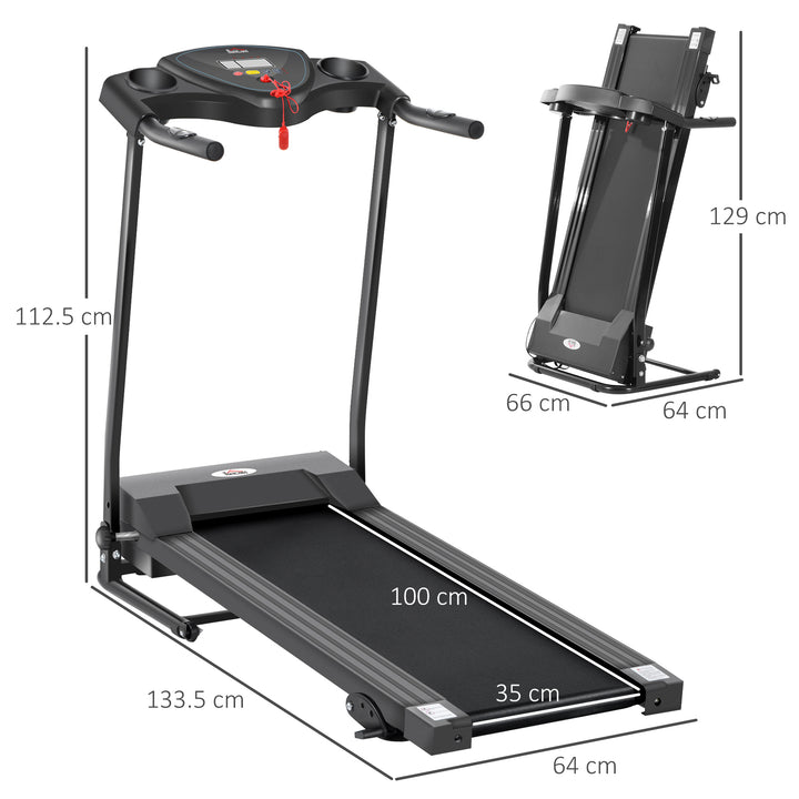 Foldable Motorised Treadmill Indoor Electric Adjustable Running Machine 3 Preset Programs w/ LCD Display, Cup Holders, Black