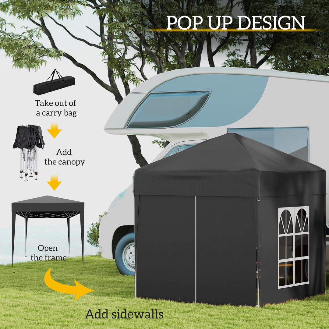 2x2m Garden Pop Up Gazebo Shelter Canopy w/ Removable Walls and Carrying Bag for Party and Camping, Black