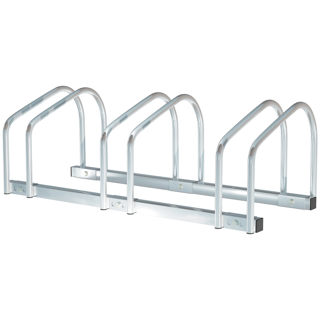 HOMCOM Bike Stand Parking Rack Floor or Wall Mount Bicycle Cycle Storage Locking Stand 76L x 33W x 27H (3 Racks, Silver)