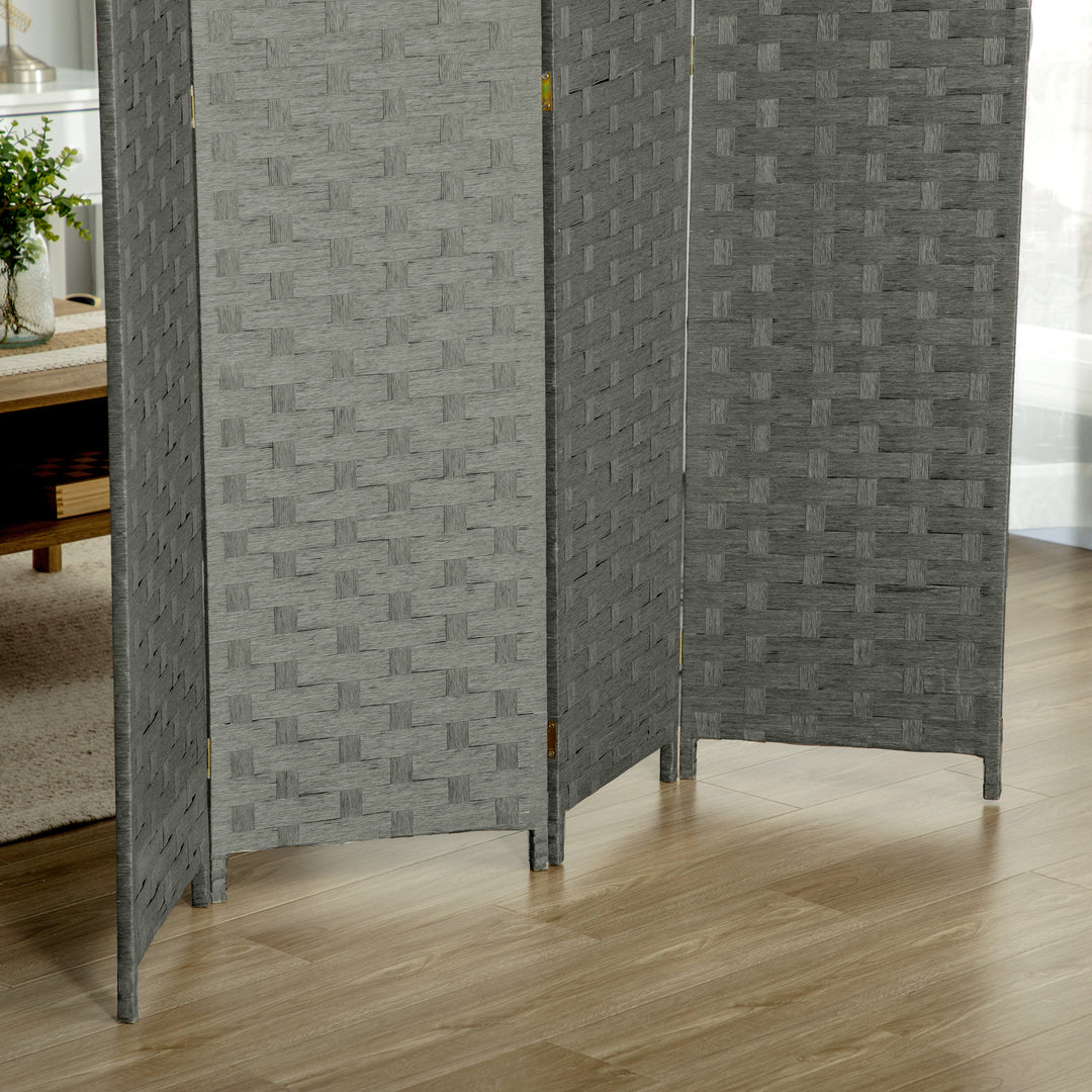 4-Panel Room Dividers, Wave Fibre Freestanding Folding Privacy Screen Panels, Partition Wall Divider for Indoor Bedroom Office, 170 cm, Grey