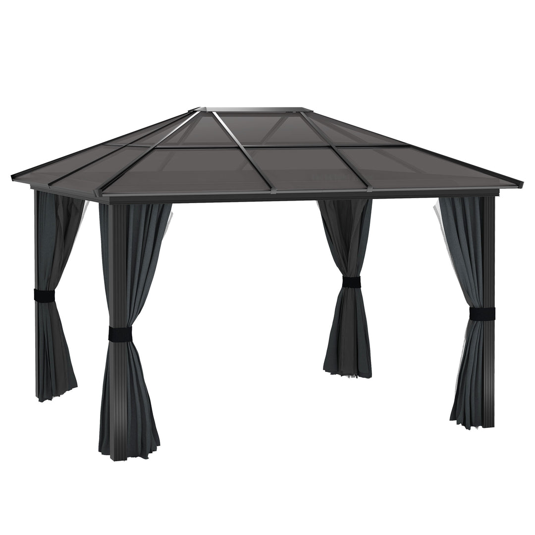 Outsunny 3.6 x 3(m) Hardtop Gazebo with UV Resistant Polycarbonate Roof & Aluminium Frame, Garden Pavilion with Mosquito Netting and Curtains