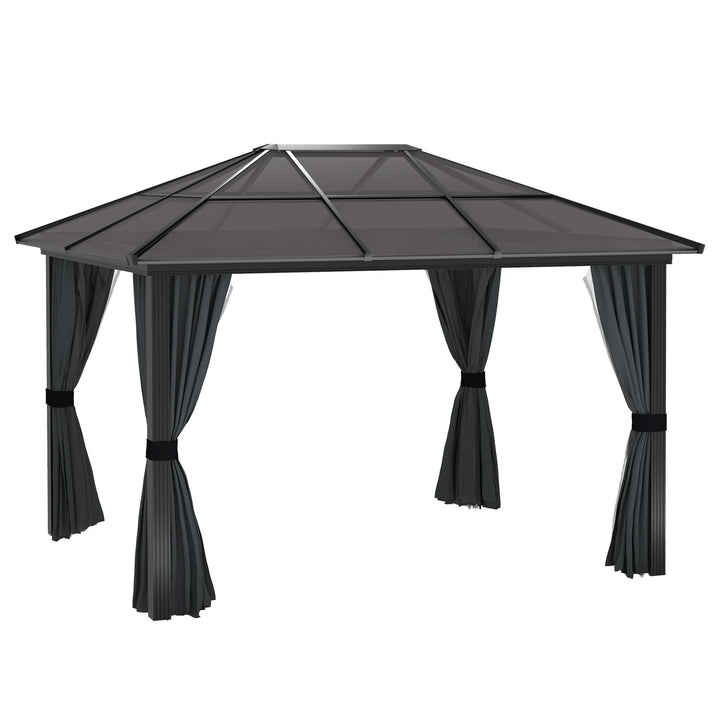 Outsunny 3.6 x 3(m) Hardtop Gazebo with UV Resistant Polycarbonate Roof & Aluminium Frame, Garden Pavilion with Mosquito Netting and Curtains