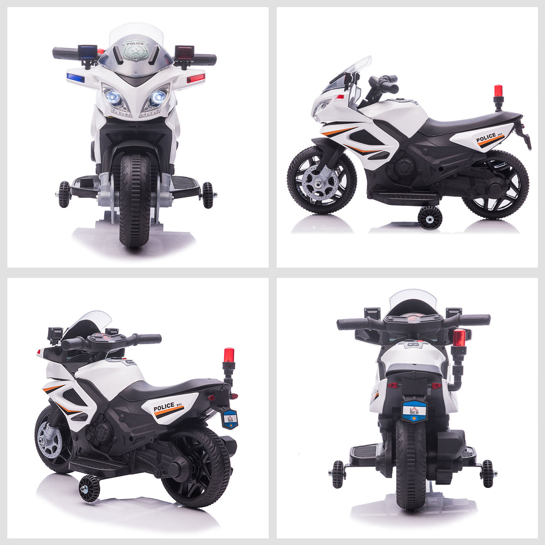 Kids 6V Electric Ride On Motorcycle Police Car Toy for 18 - 36 months White