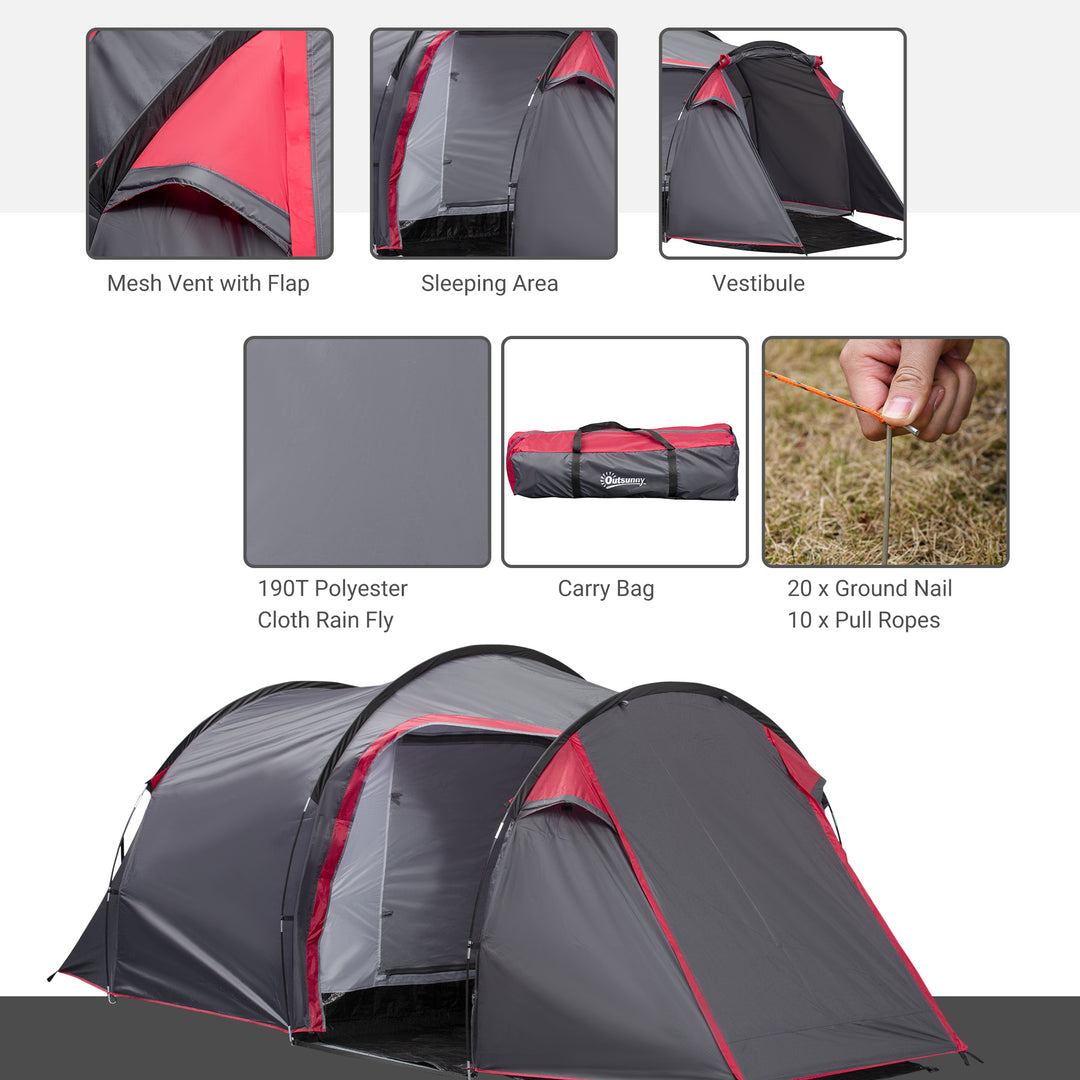 Camping Dome Tent 2 Room for 3-4 Person with Weatherproof Screen Room Vestibule Backpacking Tent Lightweight for Fishing & Hiking Dark Grey