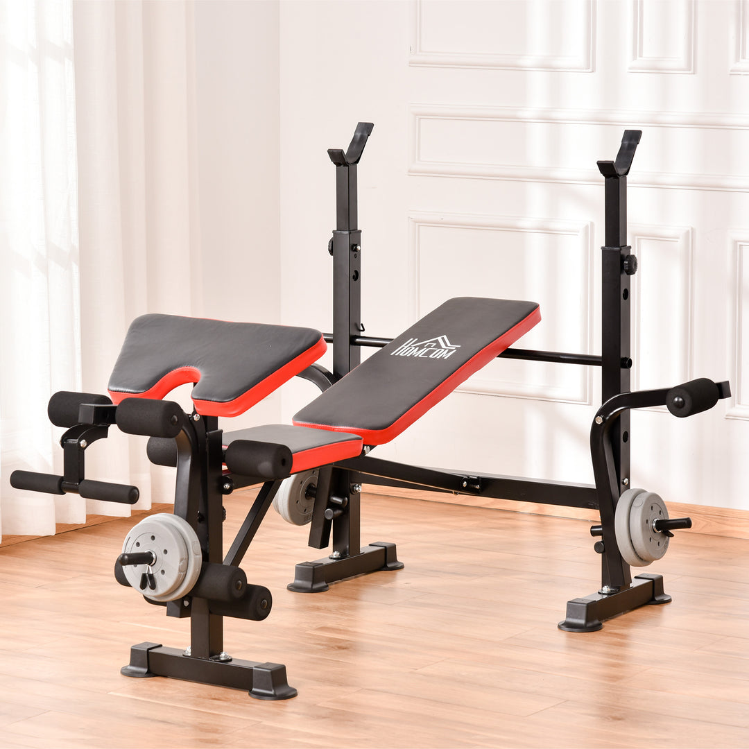 Adjustable Weight Bench with Leg Developer Barbell Rack for Weight Lifting and Strength Training Multifunctional Workout Station