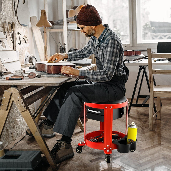 Rolling Workshop Creeper Seat with 2 Drawers and Tool Tray