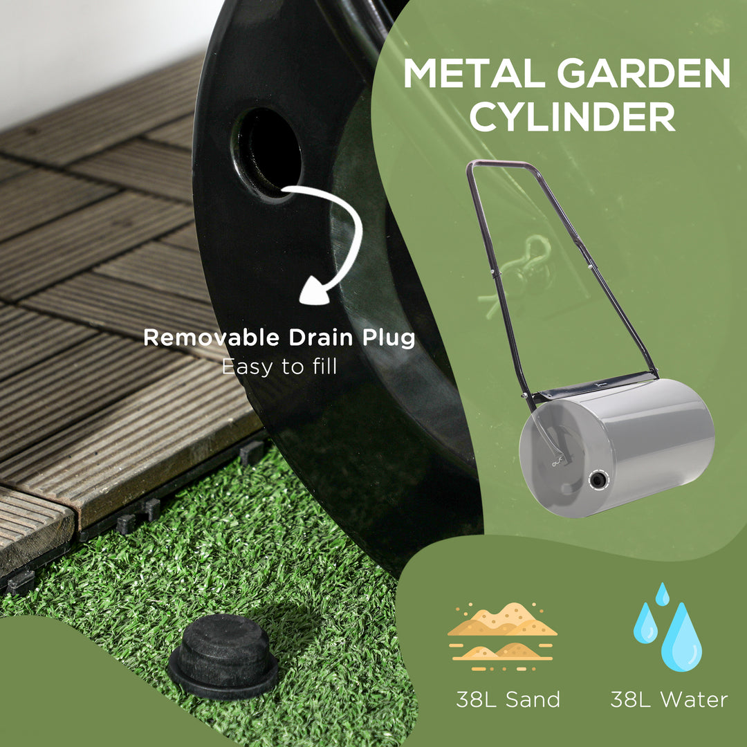 38L Heavy Duty Water or Sand Filled Garden Steel Lawn Roller - Black