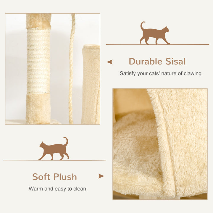 PawHut Cat Tree House, 114H cm-Beige