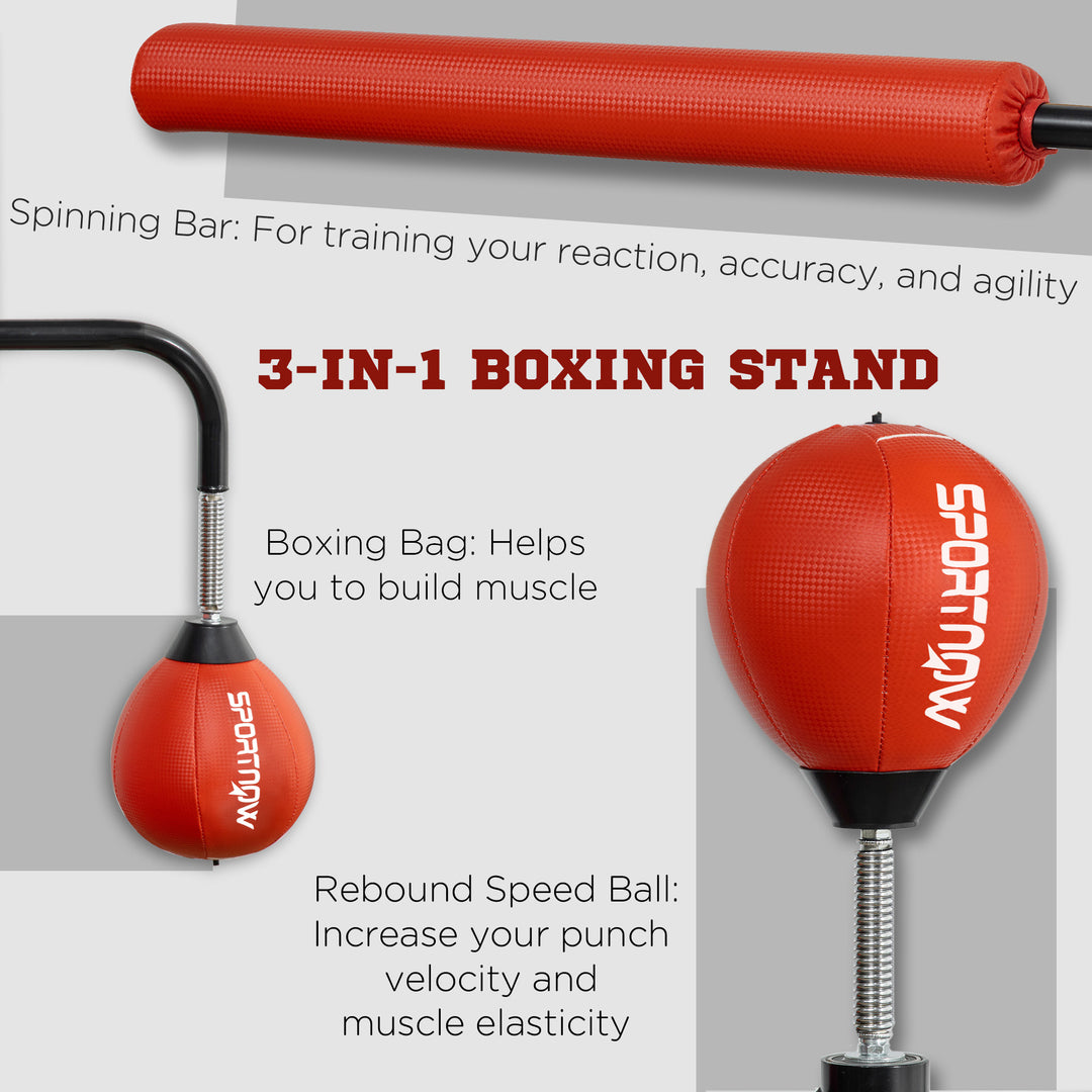 140-205cm Inflatable Punch Bag with Reaction Bar Challenge, Freestanding Punching Bag Training Equipment with Suction Cups, Speed Punching Bag, MMA Equipment, Red