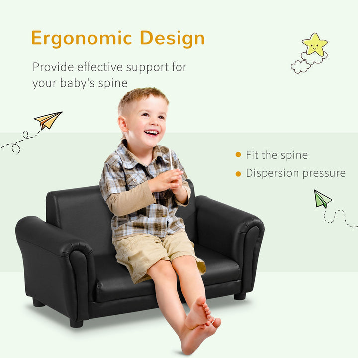 2 Seater Toddler Chair Kids Twin Sofa Childrens Double Seat Chair Furniture Armchair Boys Girls Couch w/ Footstool (Black)