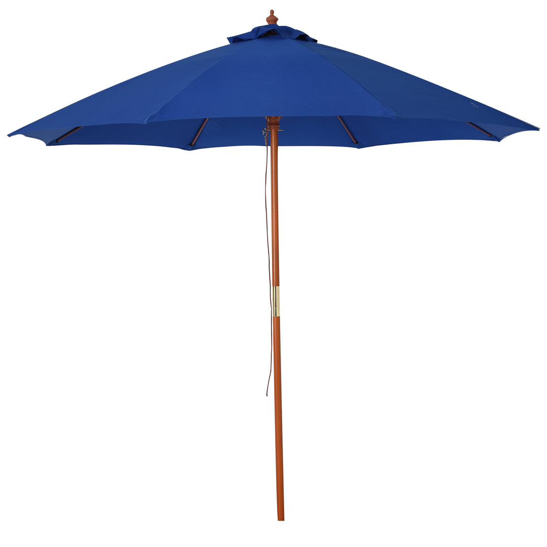 Outsunny 2.5m Wood Garden Parasol Sun Shade Patio Outdoor Market Umbrella Canopy with Top Vent, Blue