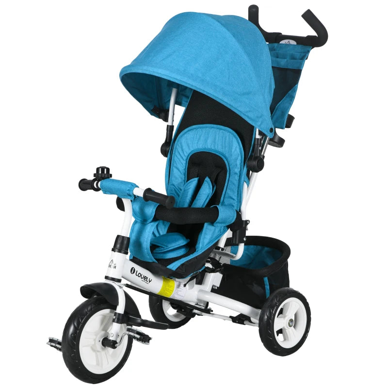 Kids Trike Push Bike with Handle, Canopy for 1-5 Years, Blue