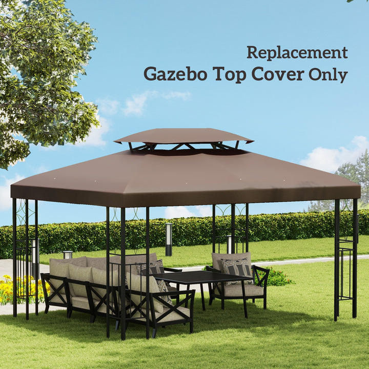Outsunny 3x4m Gazebo Replacement Roof Canopy 2 Tier Top UV Cover Garden Patio Outdoor Sun Awning Shelters Brown (TOP ONLY)