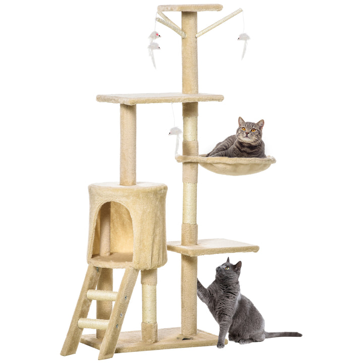 PawHut Cat Tree House, 131H cm-Beige