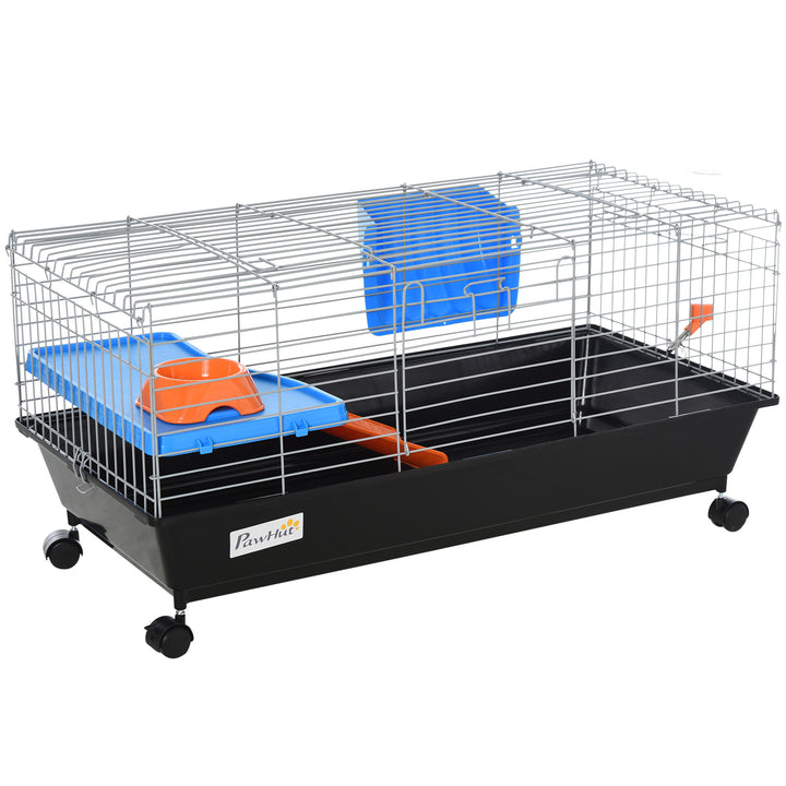 PawHut Steel Small 2-Tier Small Animal Cage w/ Accessories Blue/Orange