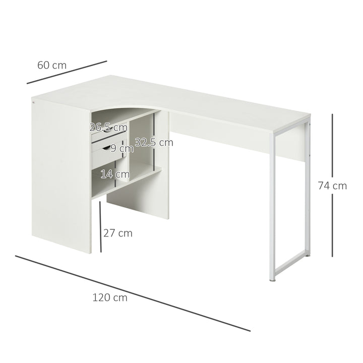 HOMCOM L-Shaped Corner Computer Desk Study Table PC Work w/ Storage Shelf Drawer Smooth Slide Office Home Workstation Space Saving - White