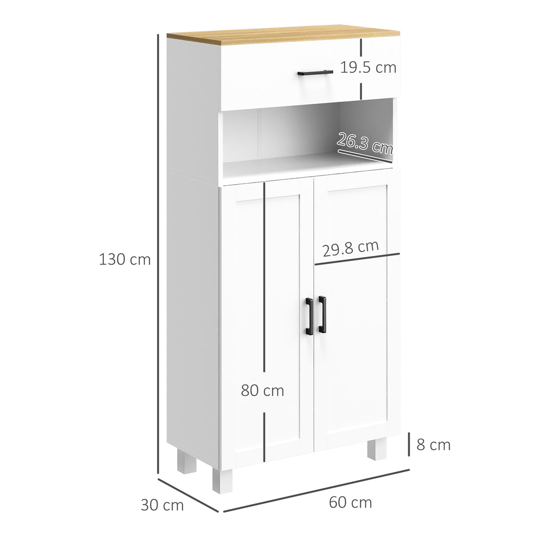 Freestanding Kitchen Cupboard, Nordic Storage Cabinet with Drawer - White